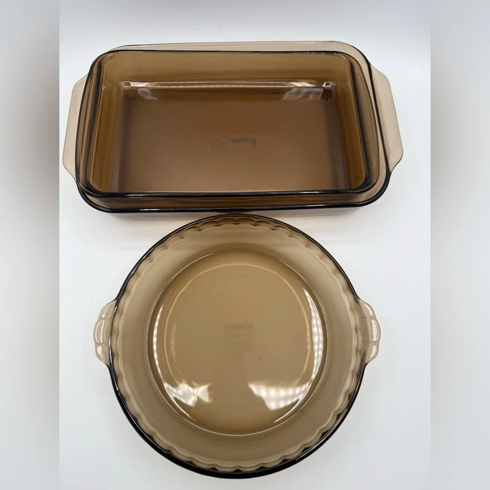Vintage Pyrex Amber Glass Bakeware Set | 9x13, 8x8 & Pie Plate | Retro Kitchen